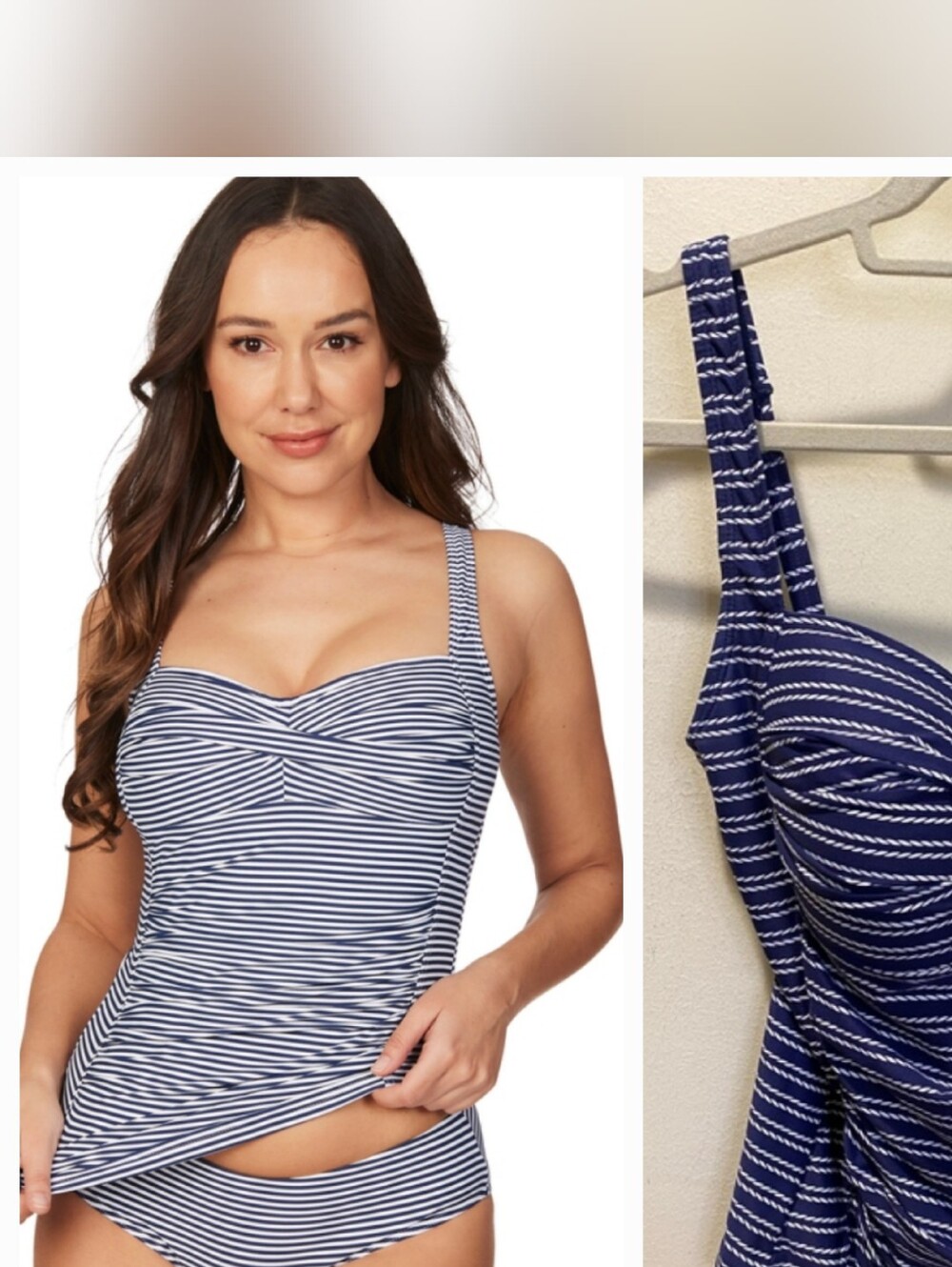 NIPTUCK Navy Striped Tankini Top  Swimmer Multi Fit Cup